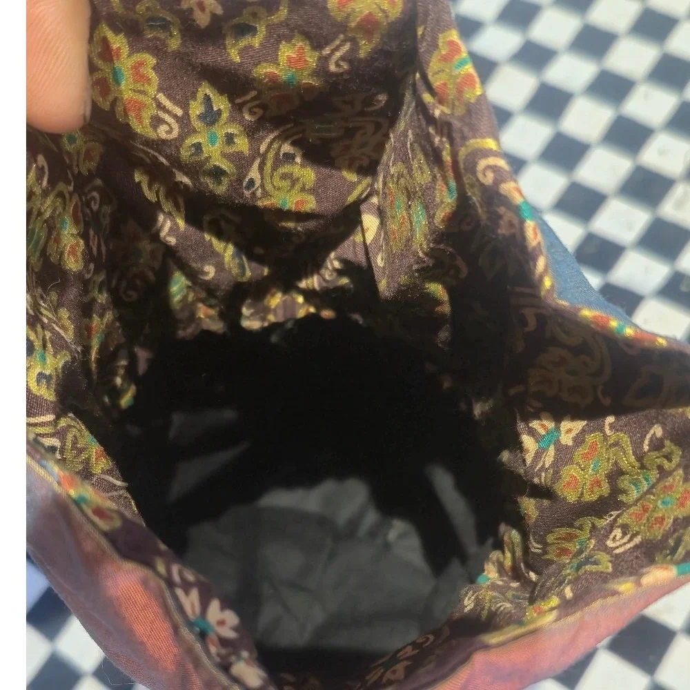 Boho Thai Tapestry Drawstring Pouch Bag Gold Silver Metallic Wine Gift Bag 14in